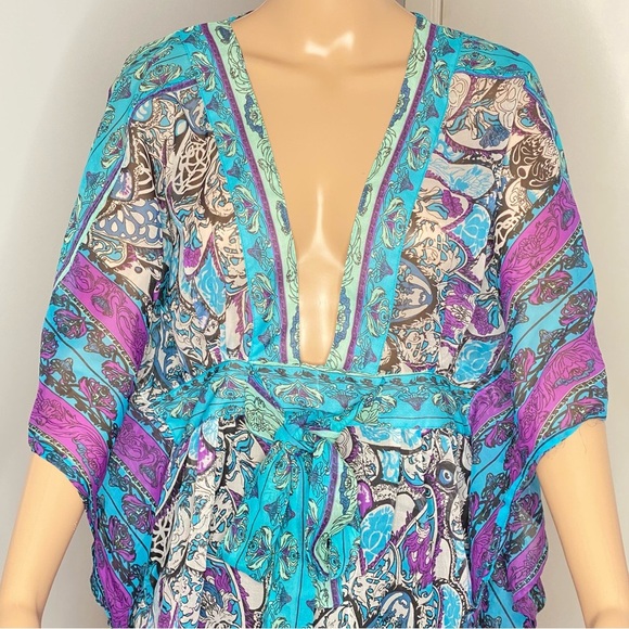 Vibrant Blue Turquoise and Purple Sheer Women's Swim Cover-Up Fits M/L - Picture 2 of 16